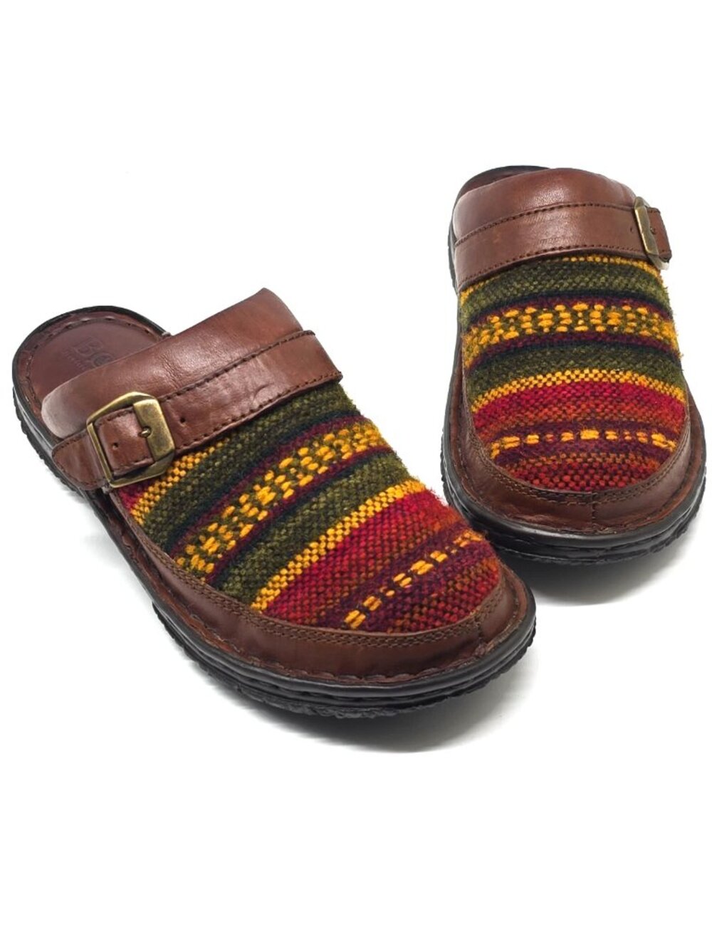 FINAL PRICE Born Multicolored Woven Fabric Printed Leather Slip-on Clogs Women 7 - Picture 2 of 12